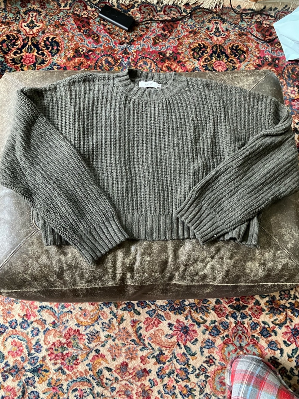 Set Active Rib-Knit Crewneck Sweater in Gray